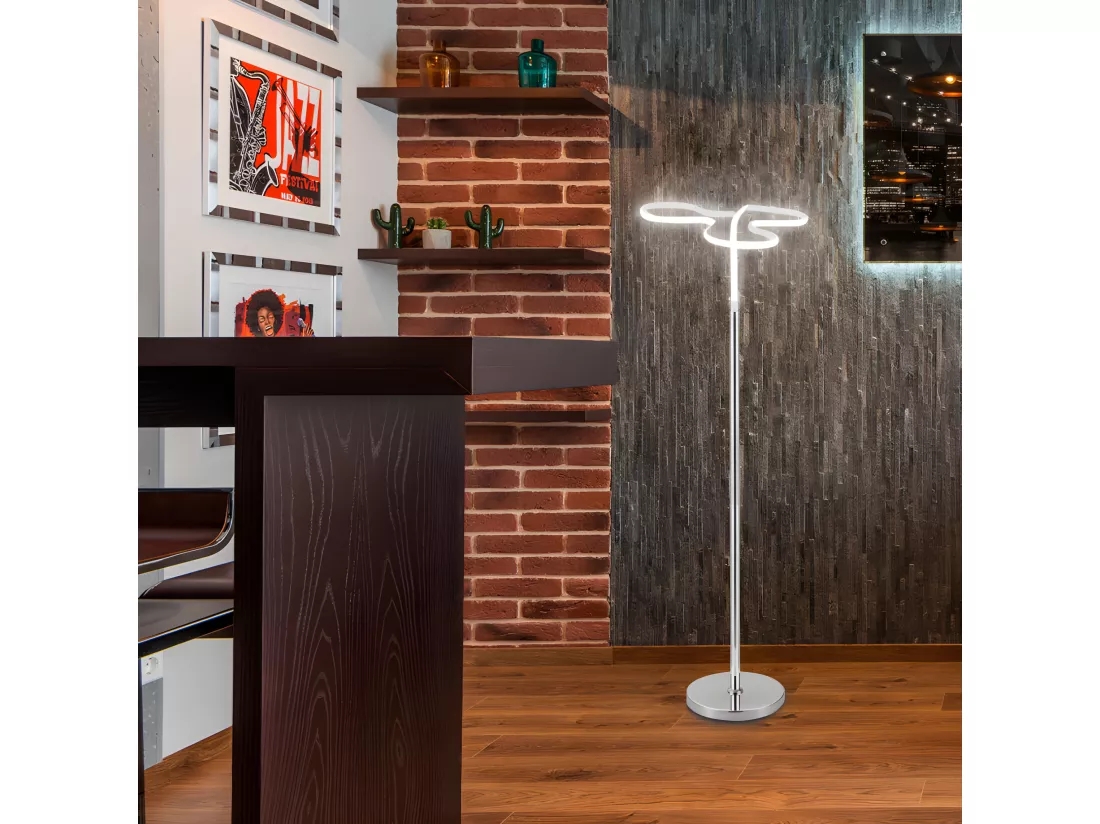 Lampadaire LED 166 cm design trèfle pied métal chromé - CLOVER
