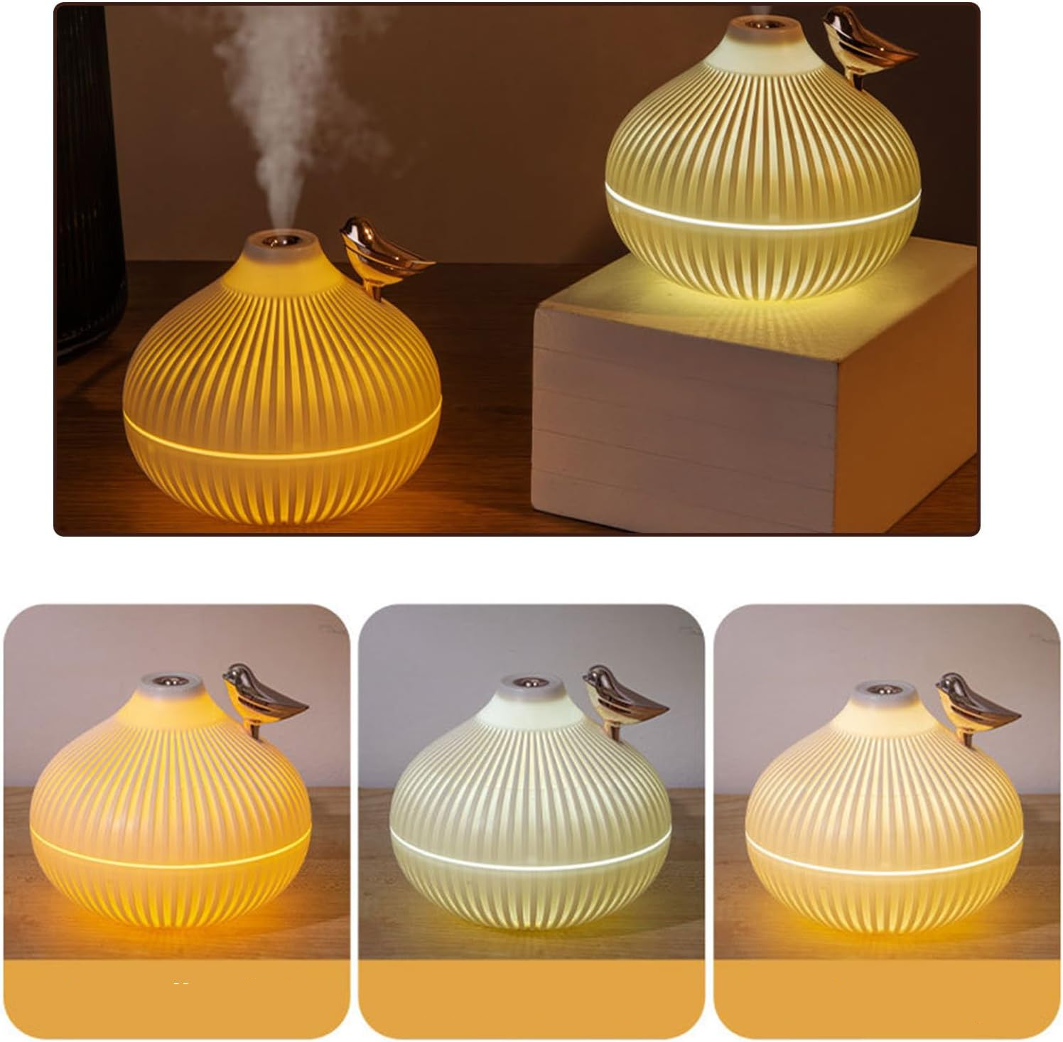 (300ml) Mini USB Luftbefeuchter Aroma Öl Diffuser mit LED Beleuchtung - Weiss / Vogel