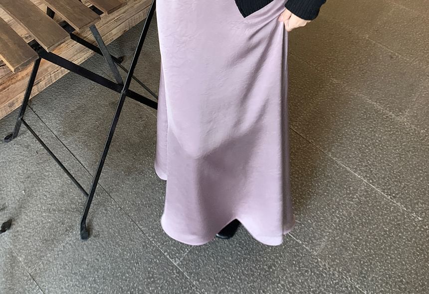 Trendycas - Lange mouwen V-hals effen gebreide top met bloemendetail / Hoge taille maxi-zeemeerminrok