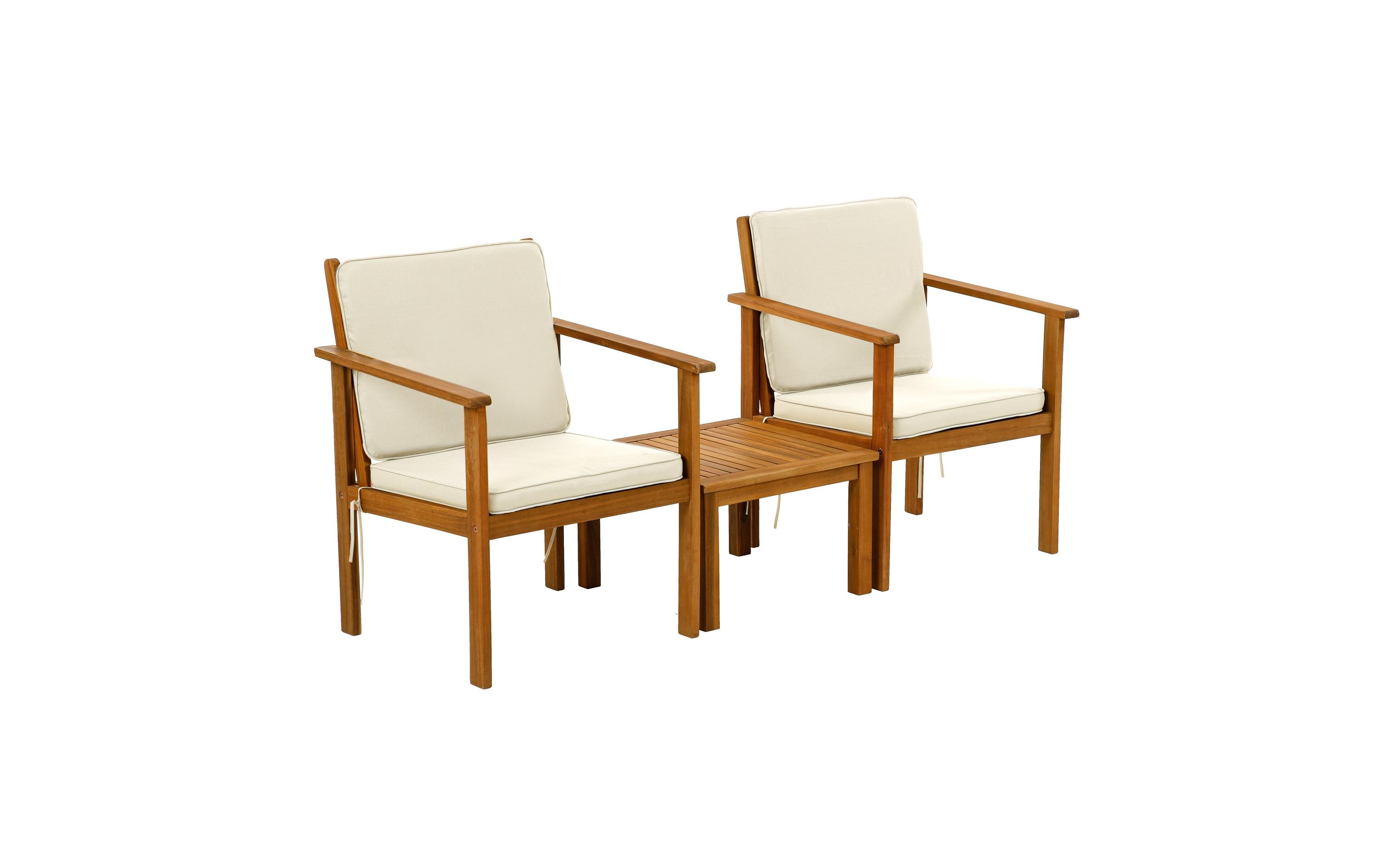 Loungeset Vevey, Braun/Weiss, 2 Sitzplätze<br>Zwei Stühle und ein Tisch für Garten, Terrasse oder Balkon