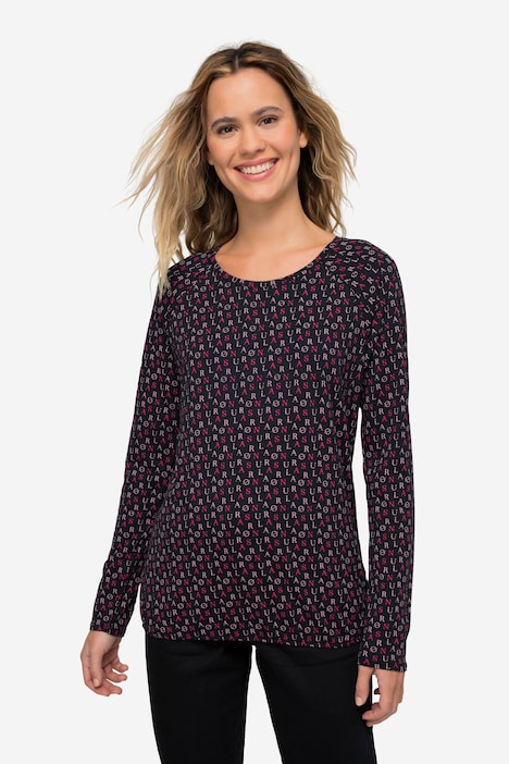 T-Shirt, allover Print, Rundhals, Langarm, OEKO-TEX