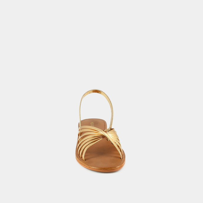 Sandales à brides et bouts ouverts  en cuir métallisé or