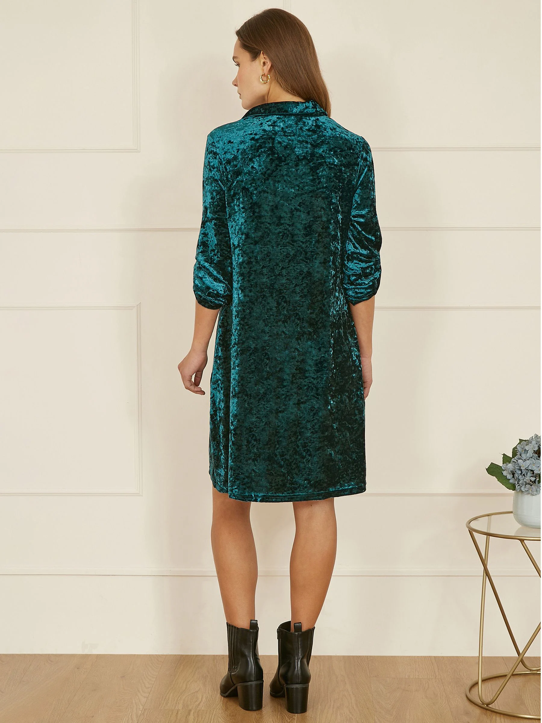 Groen - Yumi - Fluwelen tuniekjurk met 3/4-mouwen