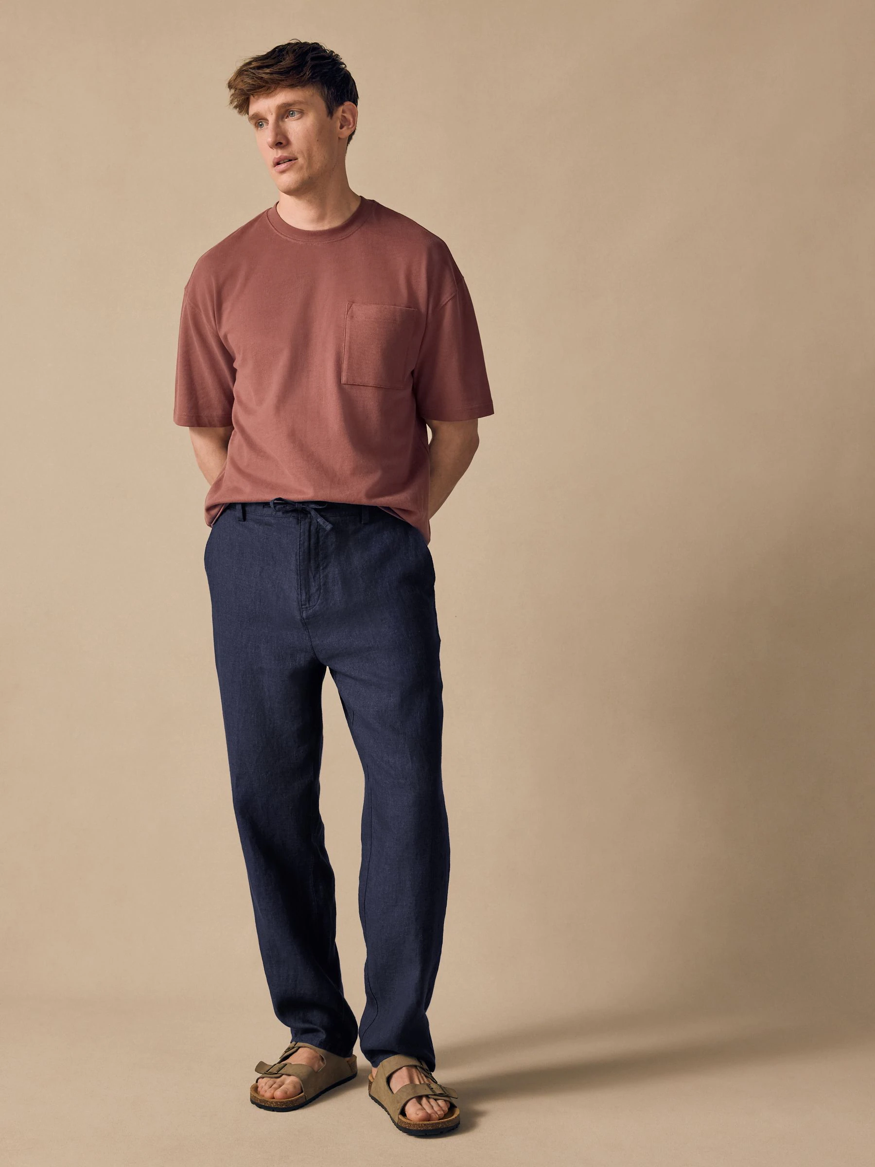 Marineblauw - 100% linnen Signature chino broek