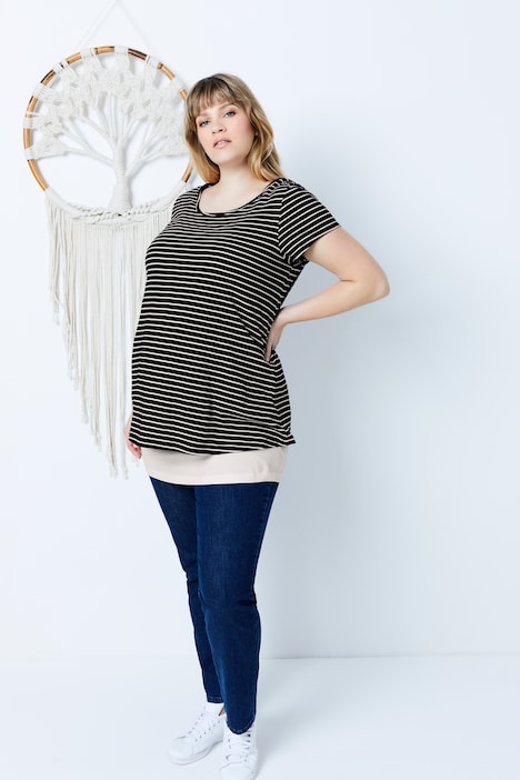 Bellieva-Shirt, doppellagig, Ringel Shirt, längeres uni Top, Biobaumwolle, GOTS