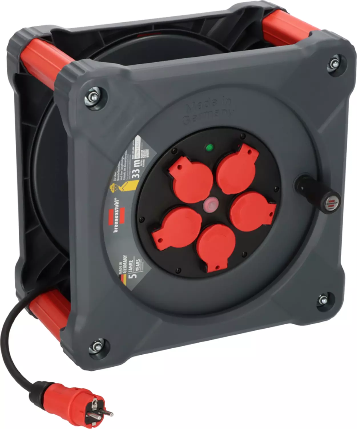 Brennenstuhl Professional KA 3100 Bouwplaats Cube 5-voudig kabelhaspel H07RN-F 3G1.5 - IP44 - 33m - Zwart