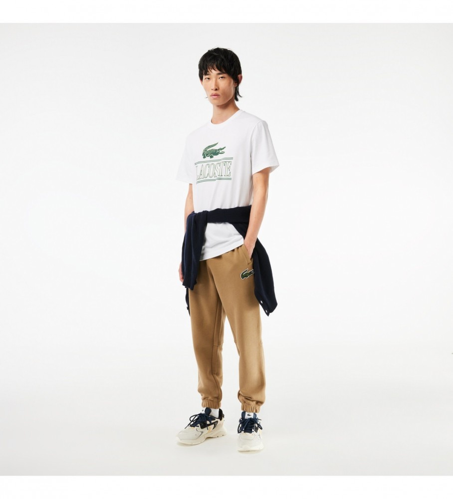 Camiseta Lacoste de malha grossa de algodão, corte regular, branca.