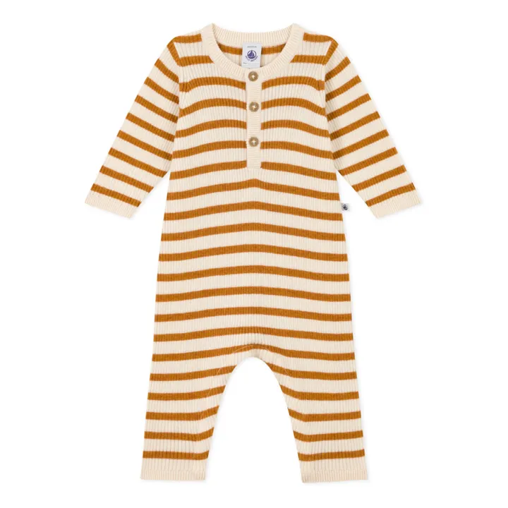 Petit Bateau Combinaison en Tricot Rayée | Beige