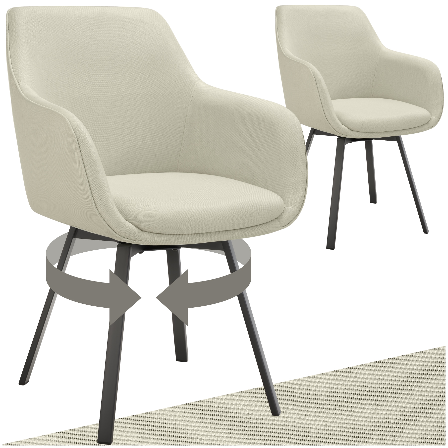 tectake® Drehbarer Armlehnstuhl , gepolstert, 360° drehbar, pulverbeschichtete Stahlbeine, 57 x 59 x 88 cm