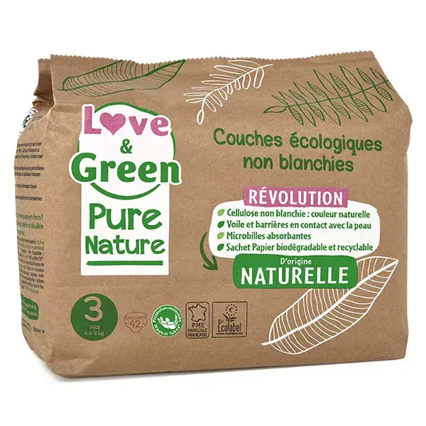 Fraldas ecológicas Love & Green Change Baby Pure Nature, tamanho 3, 42 unidades.