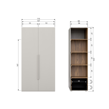 WOOOD kledingkast 2-deurs Rens lichtgrijs hout 210 x 110 x 58 cm
