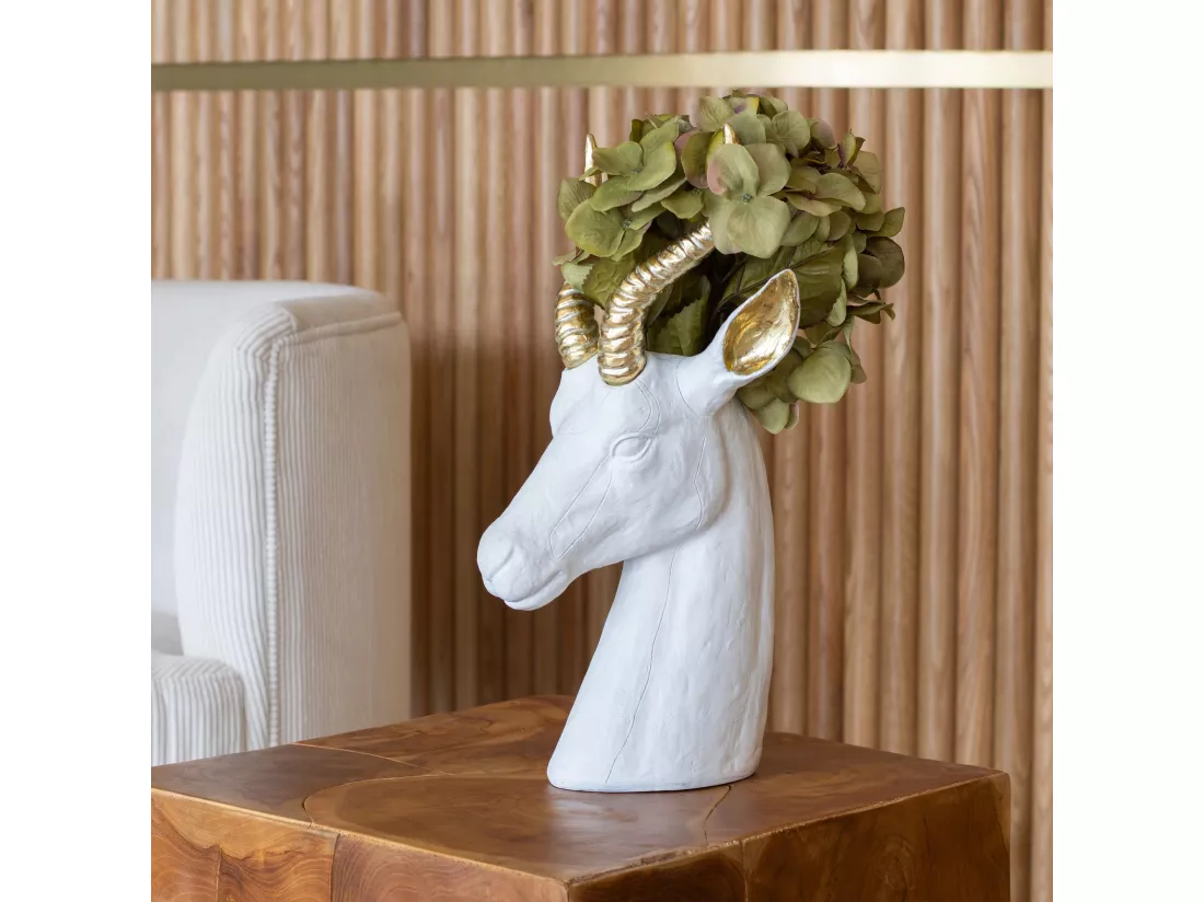 Now's Home - Vase Blanc En Resine Mat Et Or 19.5x20x39.5cm Springbok