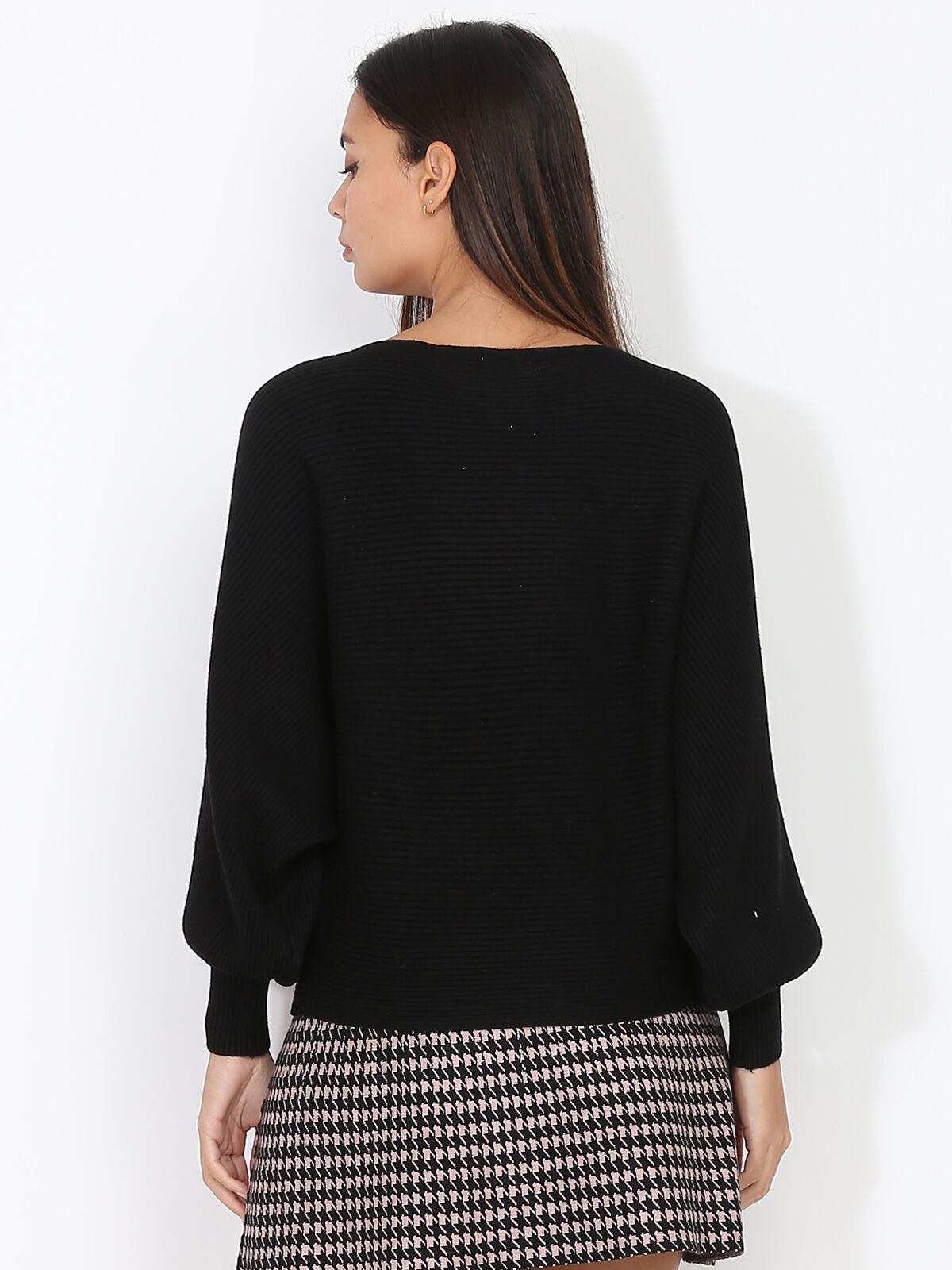 Pull classique en maille côtelée- Noir