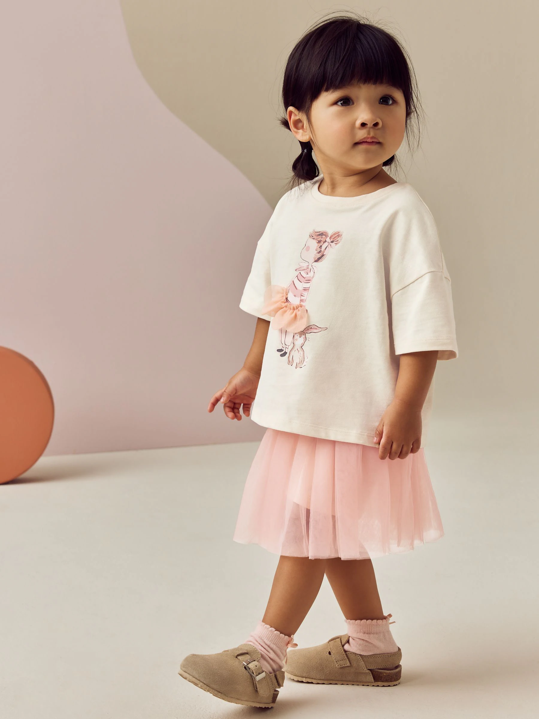 Roze/wit - Set van top met korte mouwen en rok (3 mnd - 7 jr)