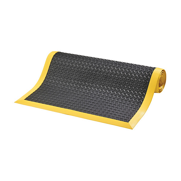 Tapis anti-fatigue Cushion Flex noir/jaune résistant à l’huile 91 x 210 cm