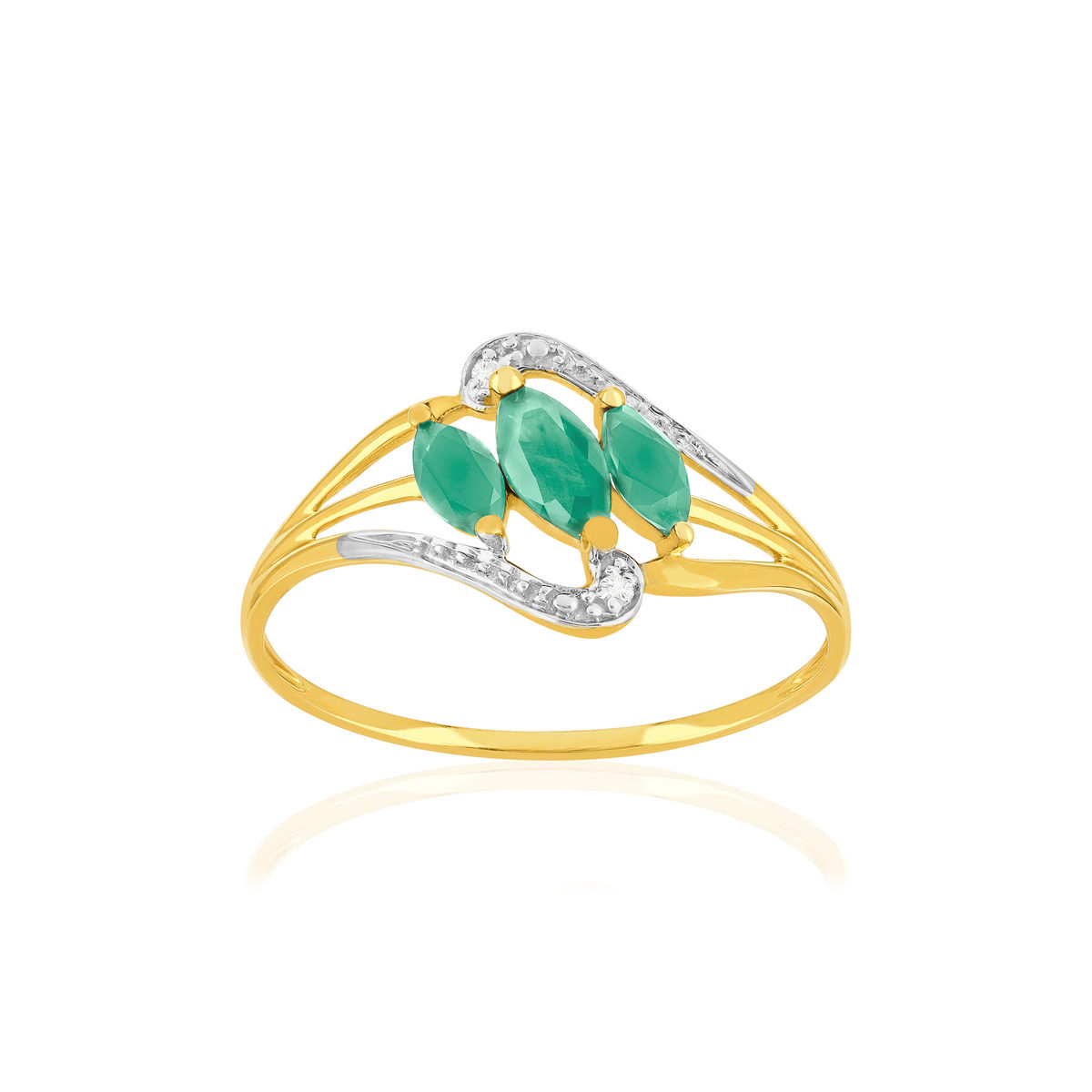 Bague or 375 jaune émeraude diamant