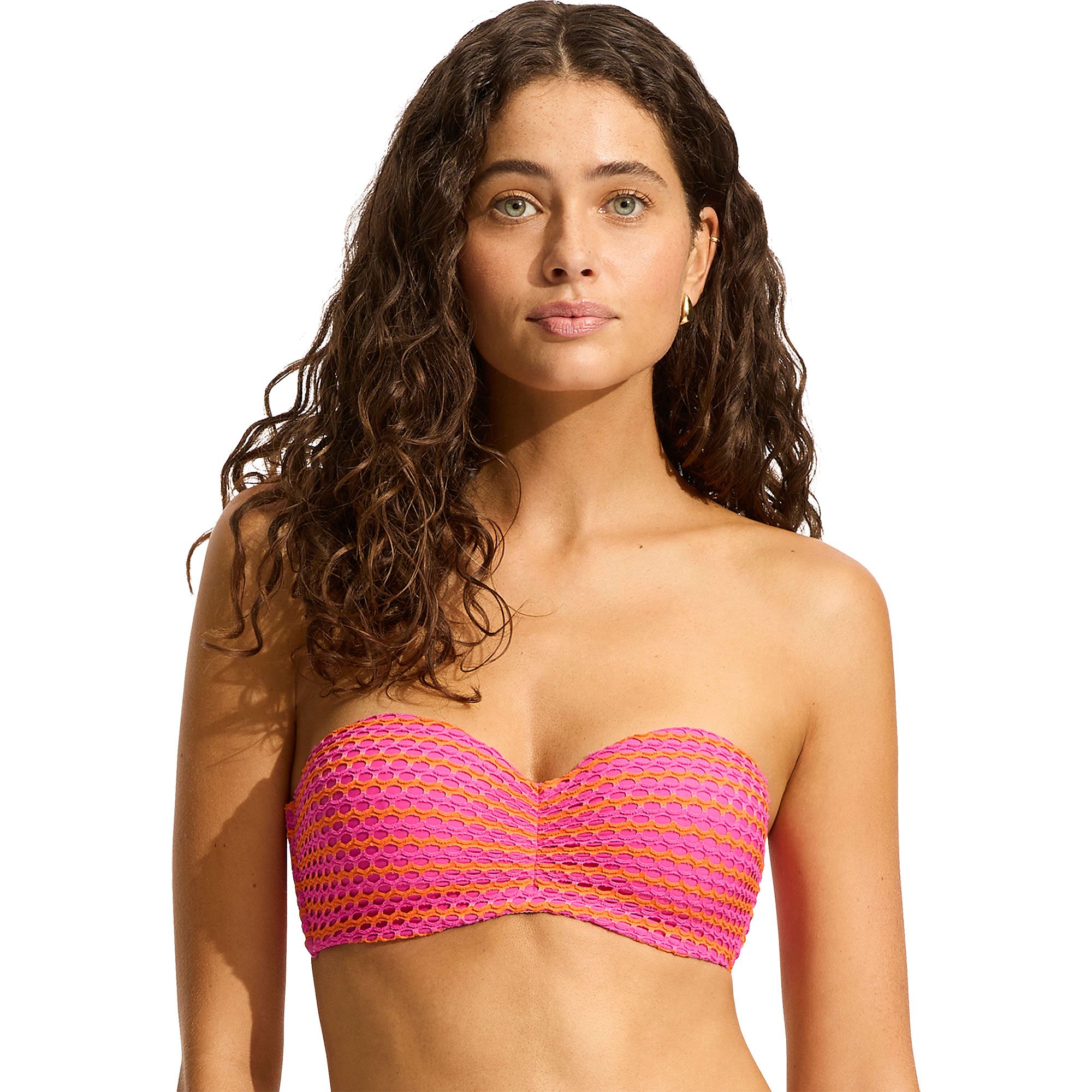 Seafolly Mesh Effect Bustier Bandeau Bikini Top Damen hot pink