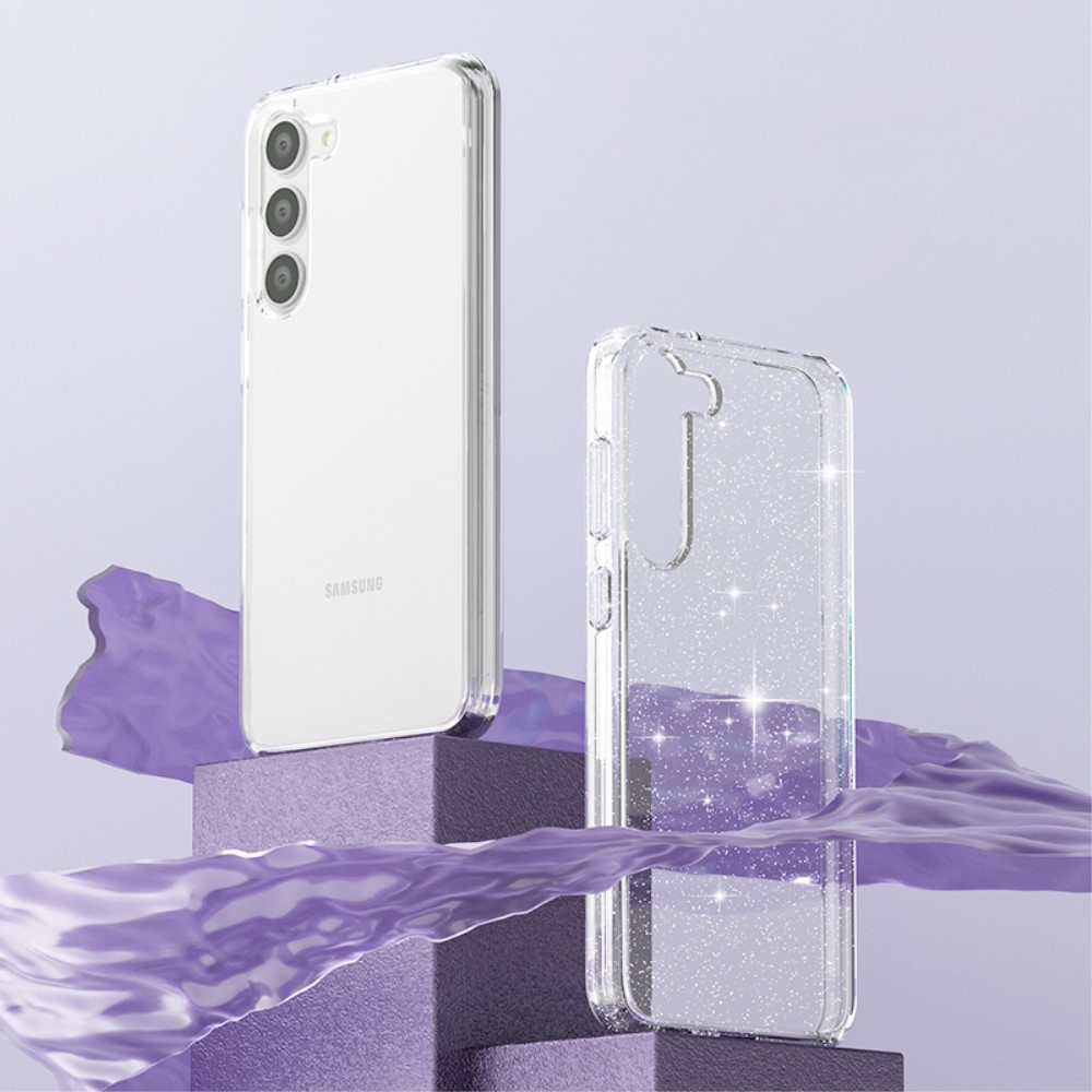 Samsung Galaxy S23 5G Hybrid Hardcase Schutzhülle im Glitzer Design - Pink / Transparent