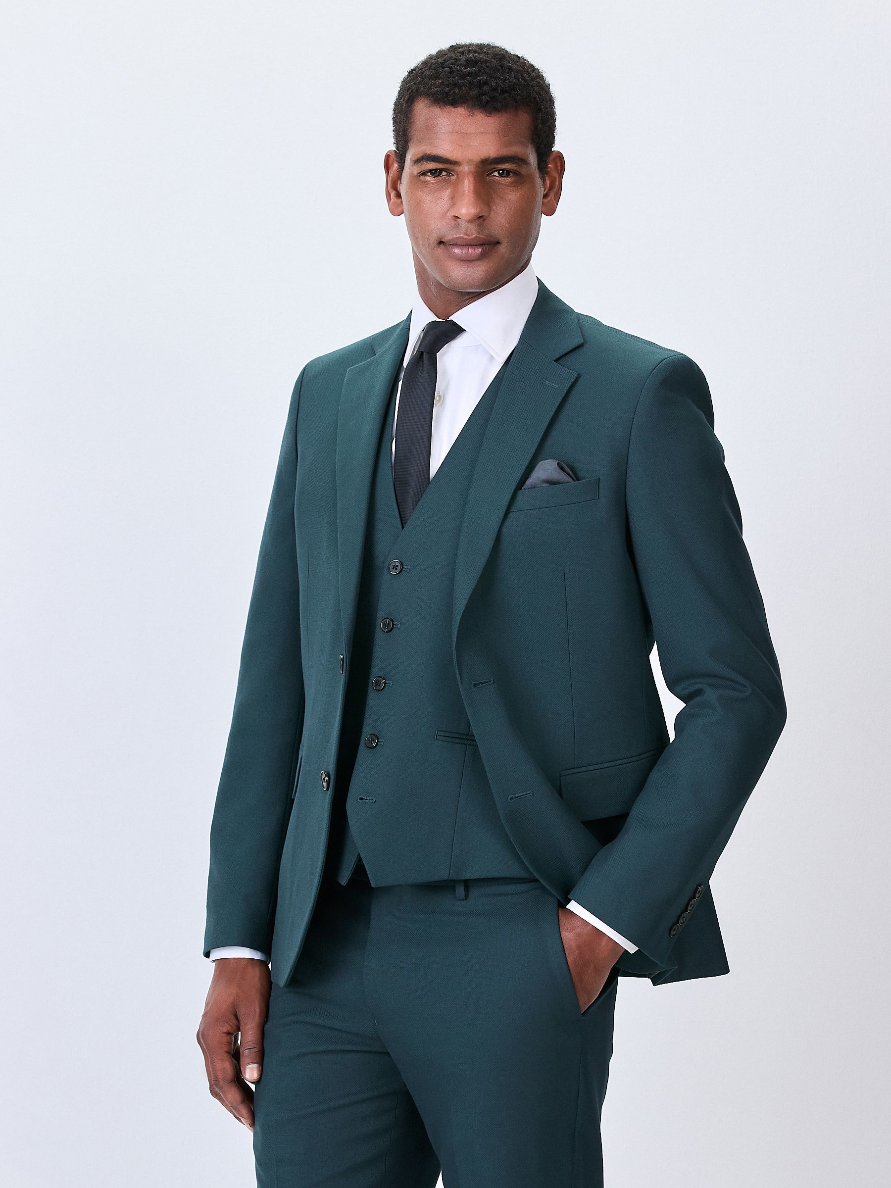 Blauwgroen - Slim Fit - Kostuum met textuur: colbert