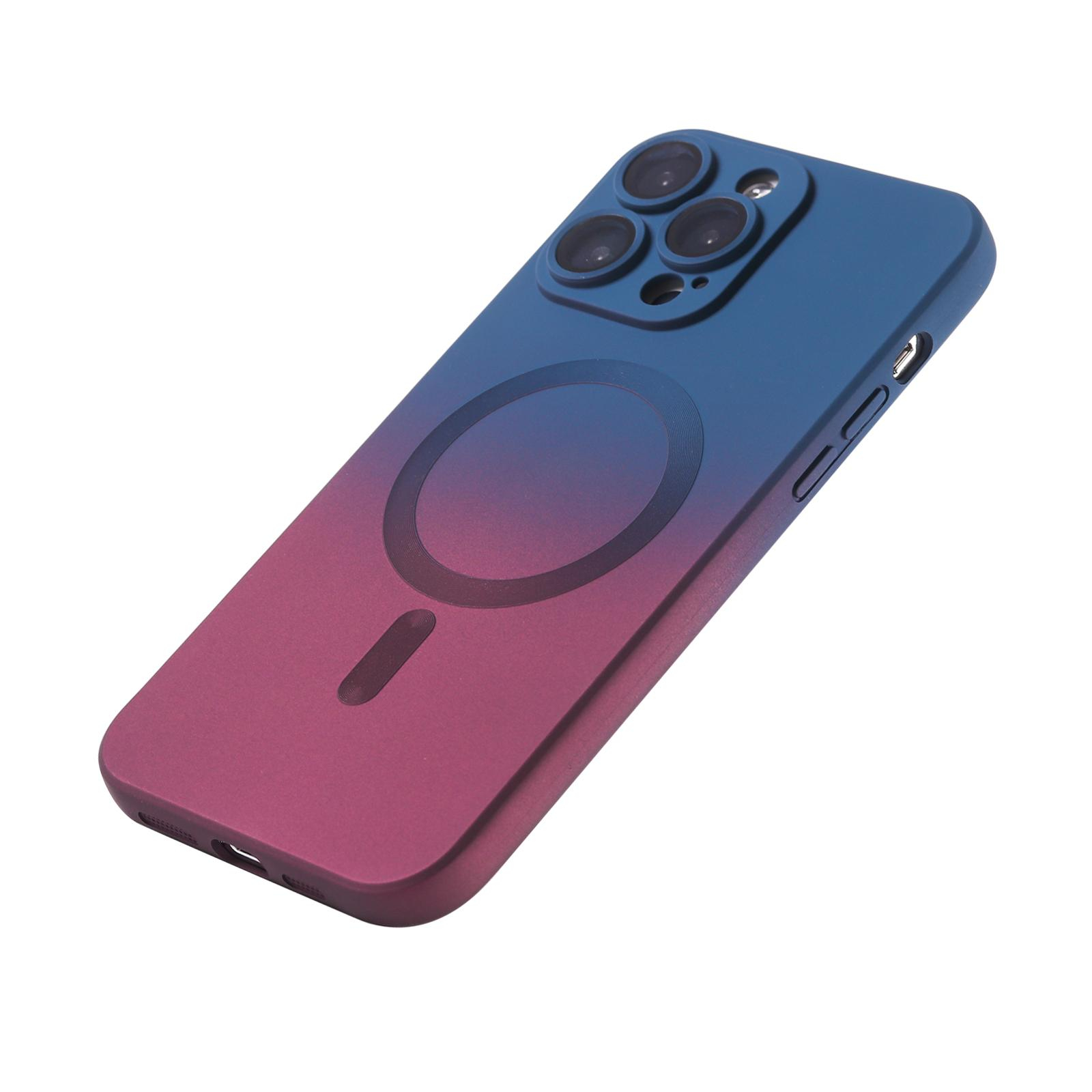 iPhone 14 Pro Max MagSafe Gummi Case Hülle Kameraglasschutz mit Farbverlauf - Dunkelblau / Weinrot