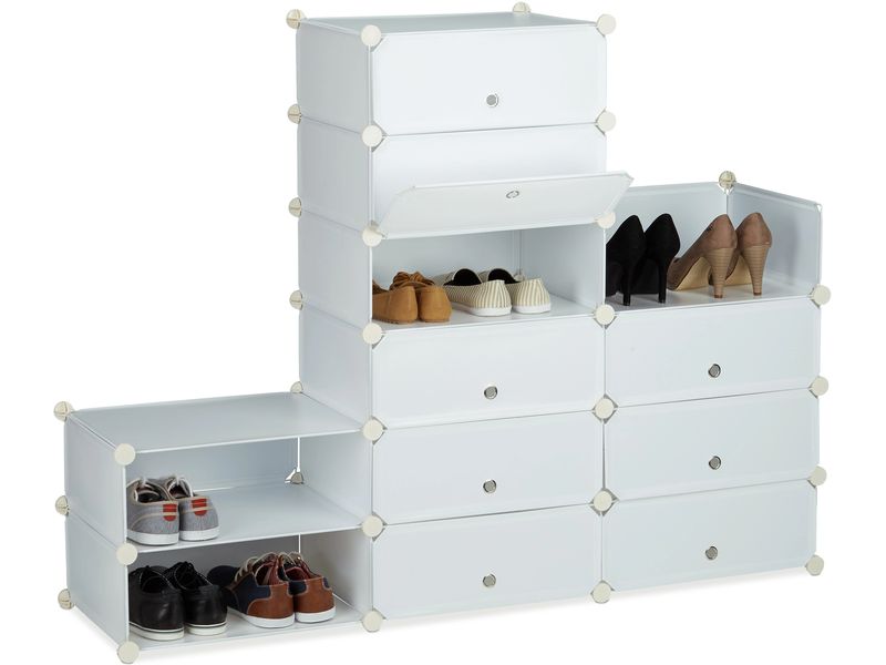 relaxdays Schuhschrank mit 12 Fächern Silber/Transparent/We Schuhschrank zum Zusammenstecken