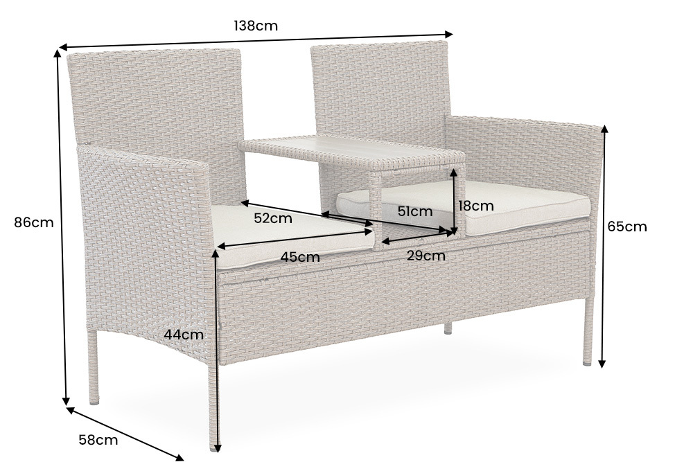 Moderne Gartenbank PORTOFINO 140cm grau Polyrattan Outdoor Sitzbank mit Tisch wetterfest