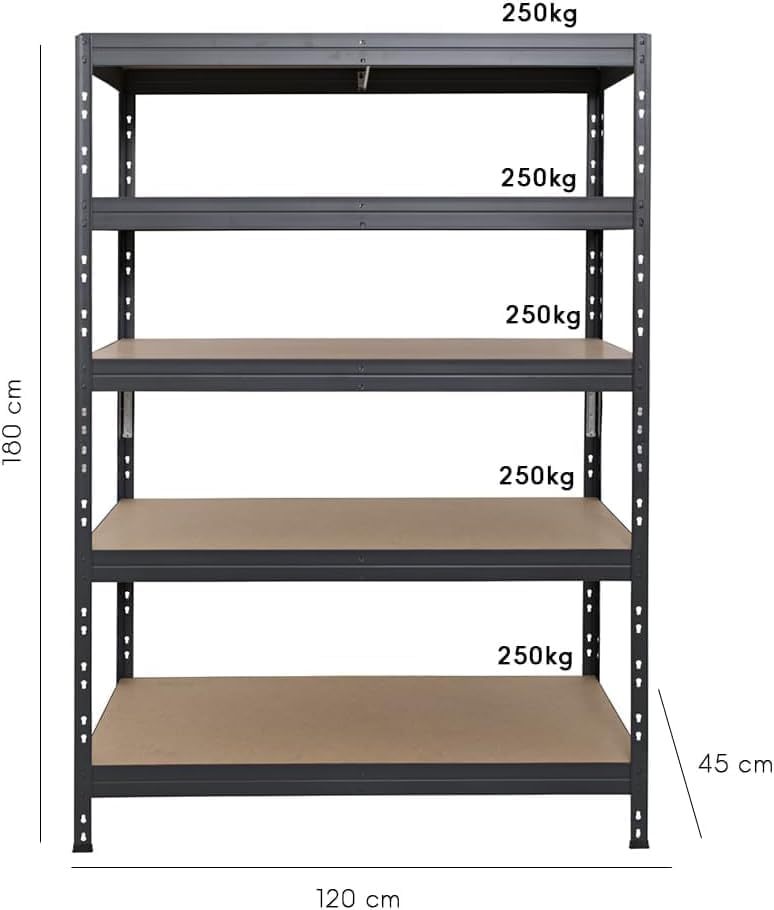 3er-Set Rivet Schwerlastregal mit HDF-Platte 180x120x45cm (HxBxT) 5 Böden 250kg pro Boden anthrazitgrau. Steckregal Metallregal Kellerregal Lagerregal Werkstattregal Garagenregal