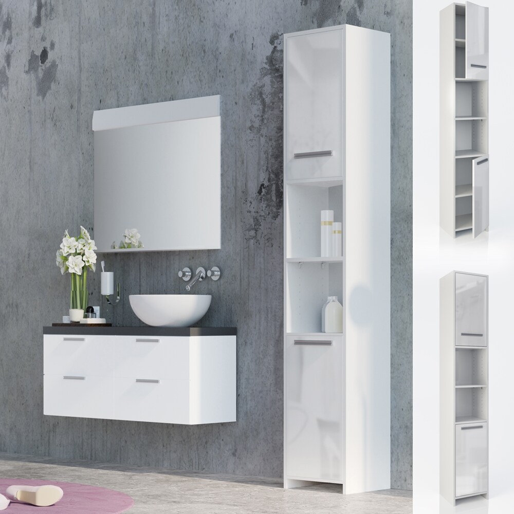 VICCO Badschrank KIKO Weiß Hochglanz - Badezimmerschrank Hochschrank Badregal