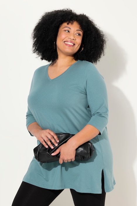 Longshirt, A-Linie, V-Ausschnitt, 3/4-Arm