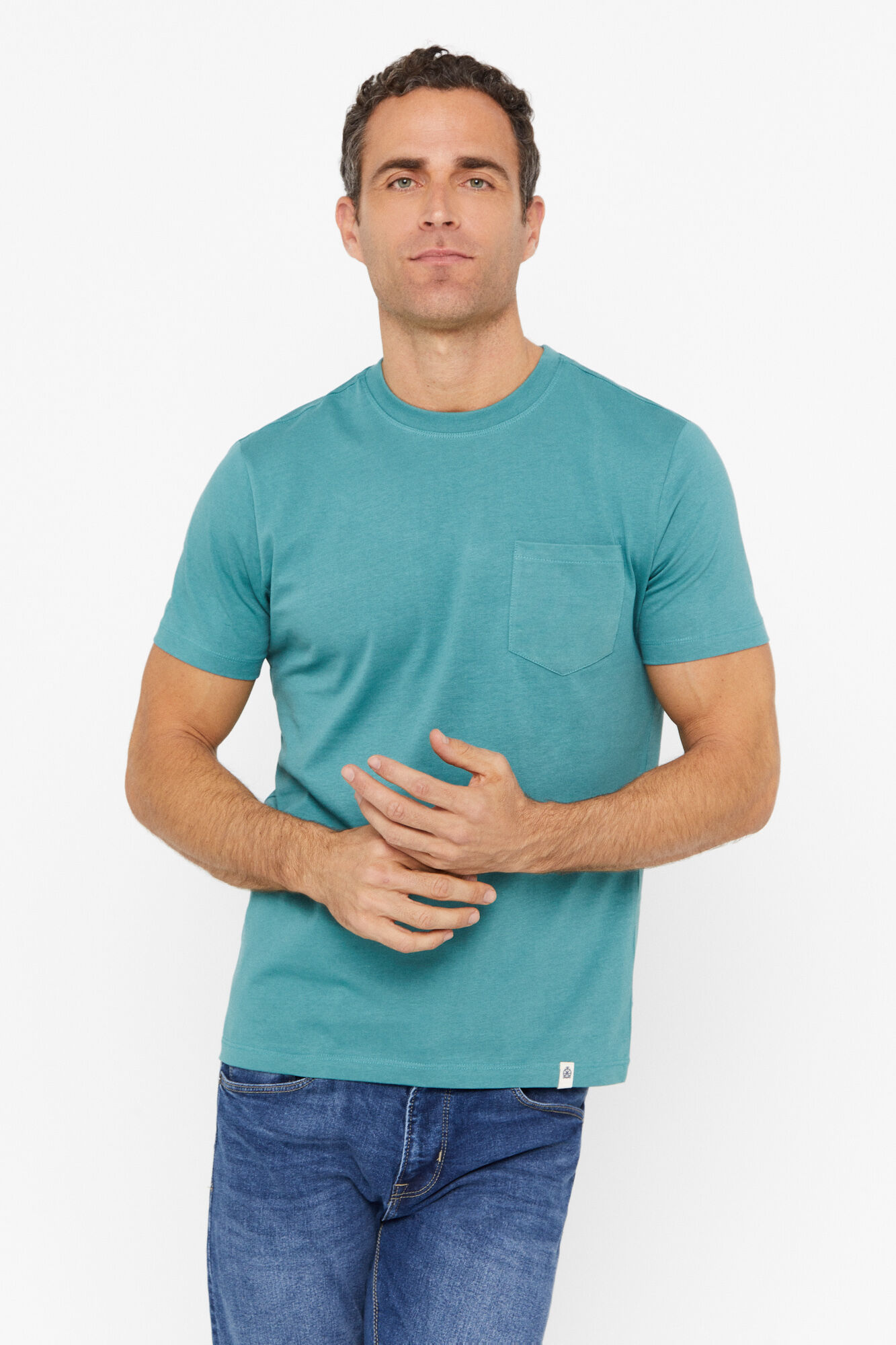 Camiseta básica com bolso - Turquesa