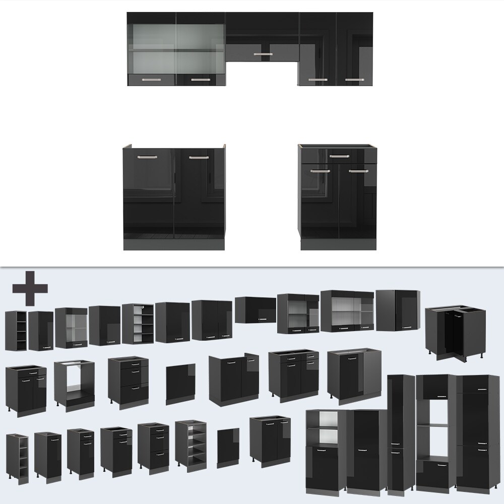 Vicco Küchenzeile R-Line Solid Anthrazit Schwarz 200 cm modern Küchenschränke Küchenmöbel