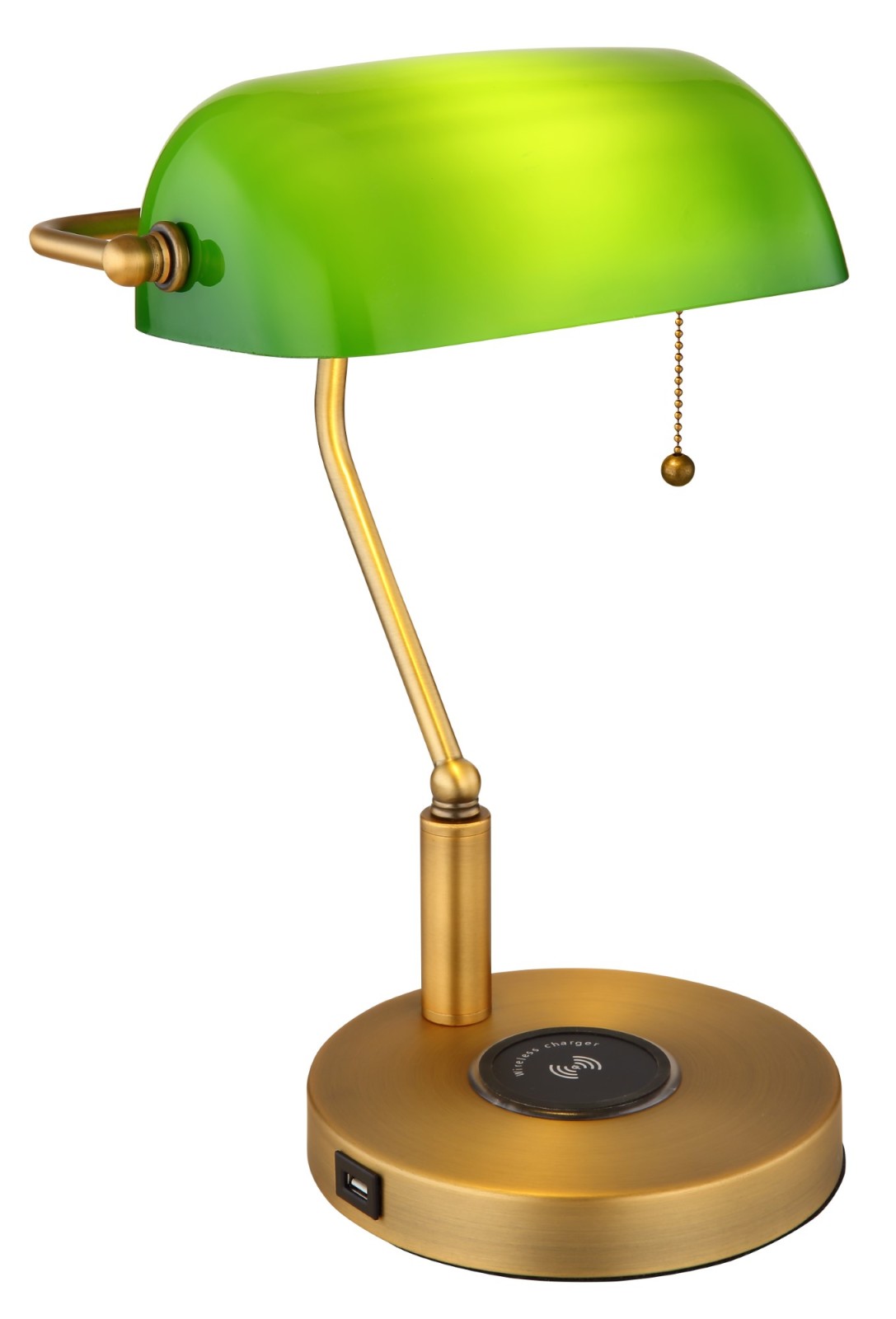 Tischleuchte - messingfarben - grün - 36 cm - Wireless Ladefläche