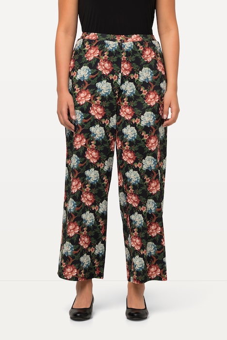 Hose, Jersey mit Blüten, gerades Bein, Elastikbund