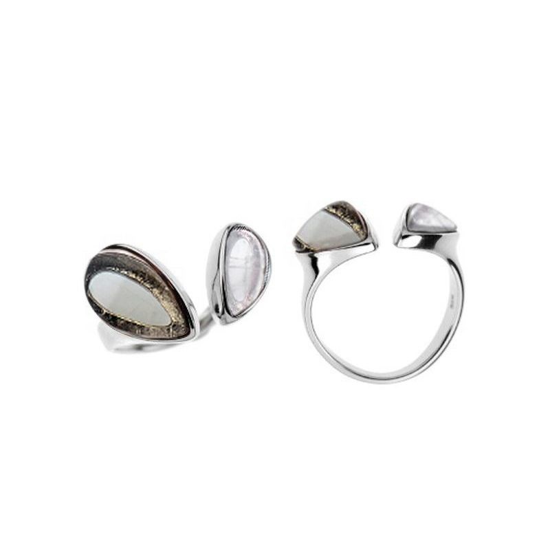 Bague Quartz rose et fumé naturelle argent