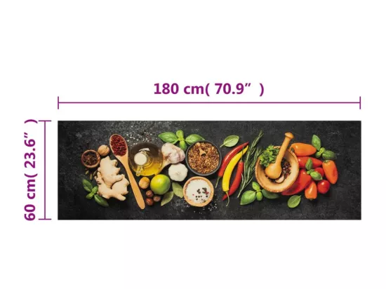 Tapis de cuisine lavable impression d'épices 60x180 cm velours