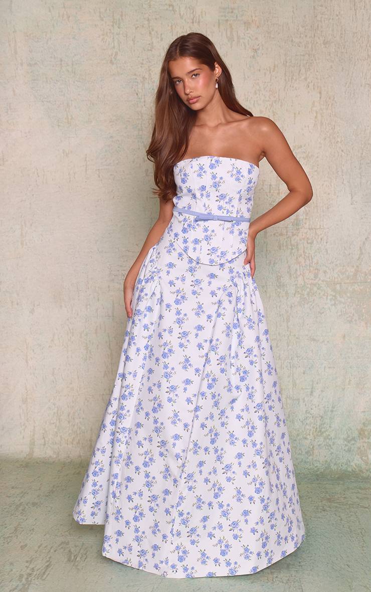 Bleu Layette Ensemble Corset À Imprimé Floral En Coton