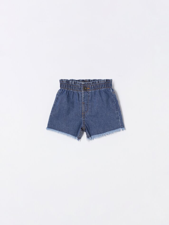 Shorts jeans estilo paperbag - Azul escuro