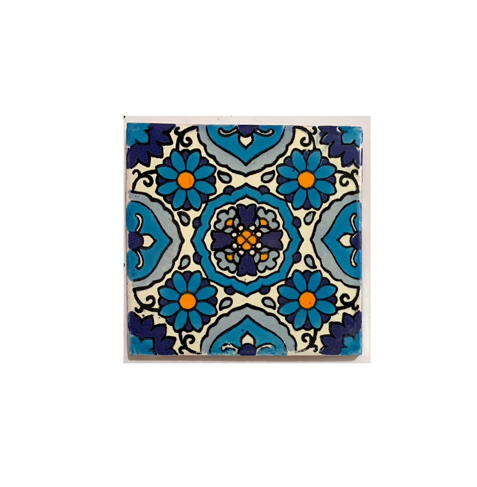 Kachel 'Sunflower', blau, multicolor, T 10 cm, B 10 cm, H 0,5 cm von fischer's lagerhaus