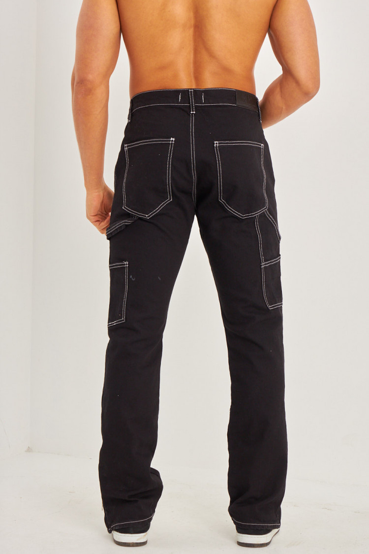 Jeans noir coupe droite couture blanche