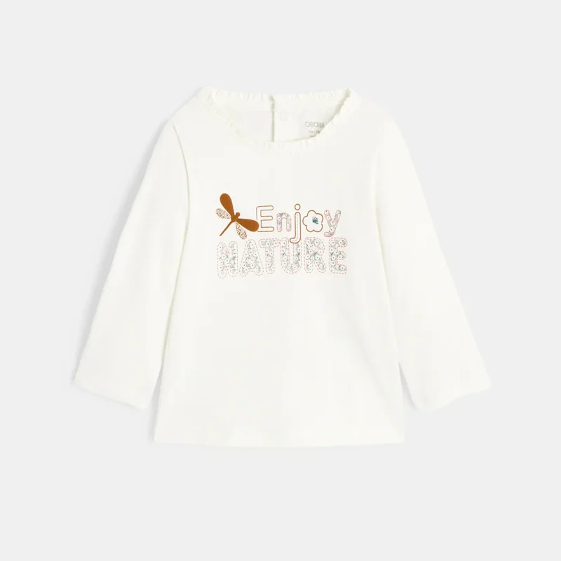 T-shirt message fleuri blanc bébé fille Blanc