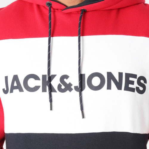 Sweat Capuche Logo Blocking Bleu Marine Blanc Rouge