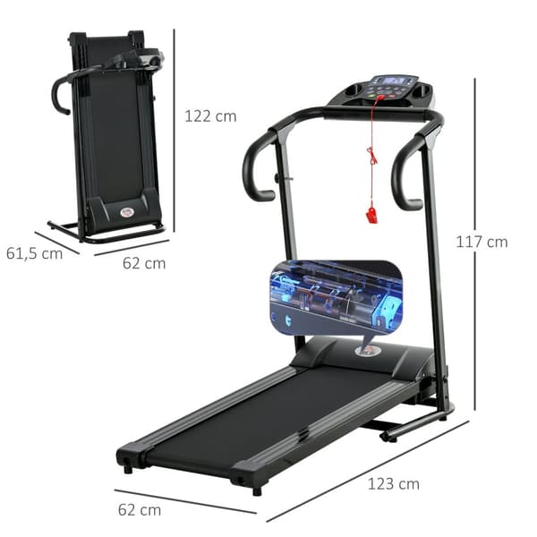 Tredemølle Sammenleggbar Elektrisk 500W 0,8-10Km/T Lcd-Skjerm Mobiltelefonholder Svart 123X62X117Cm