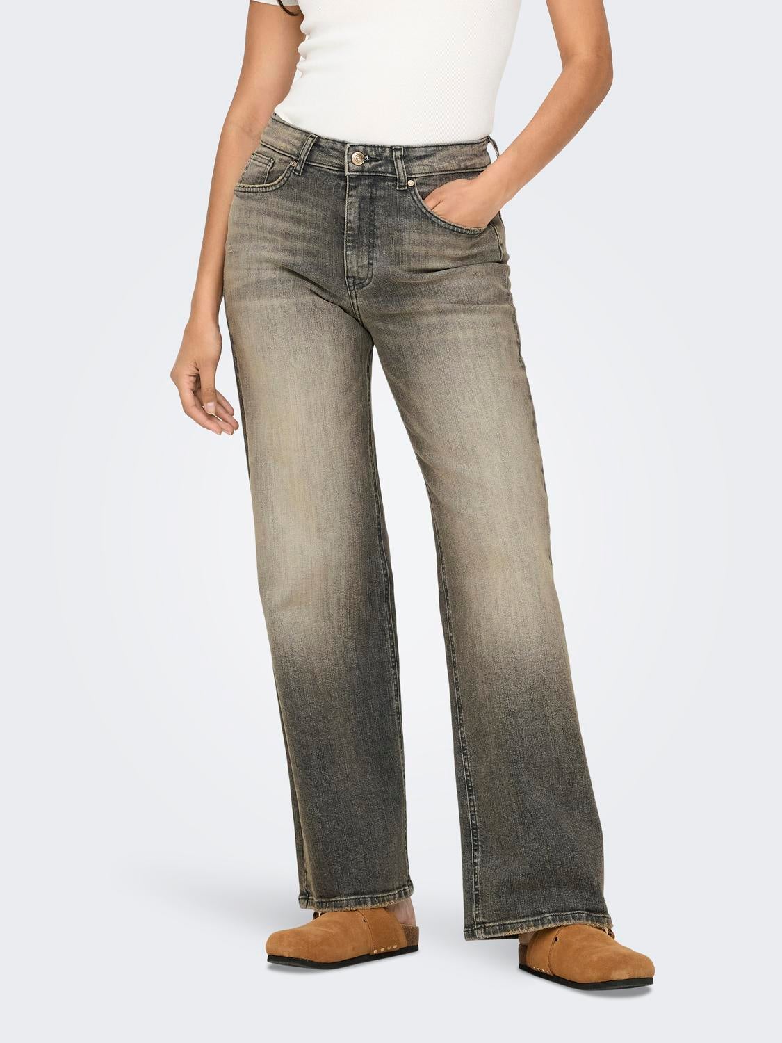 ONLJUICY Hohe Taille Weiter Beinschnitt Jeans Grey Denim
