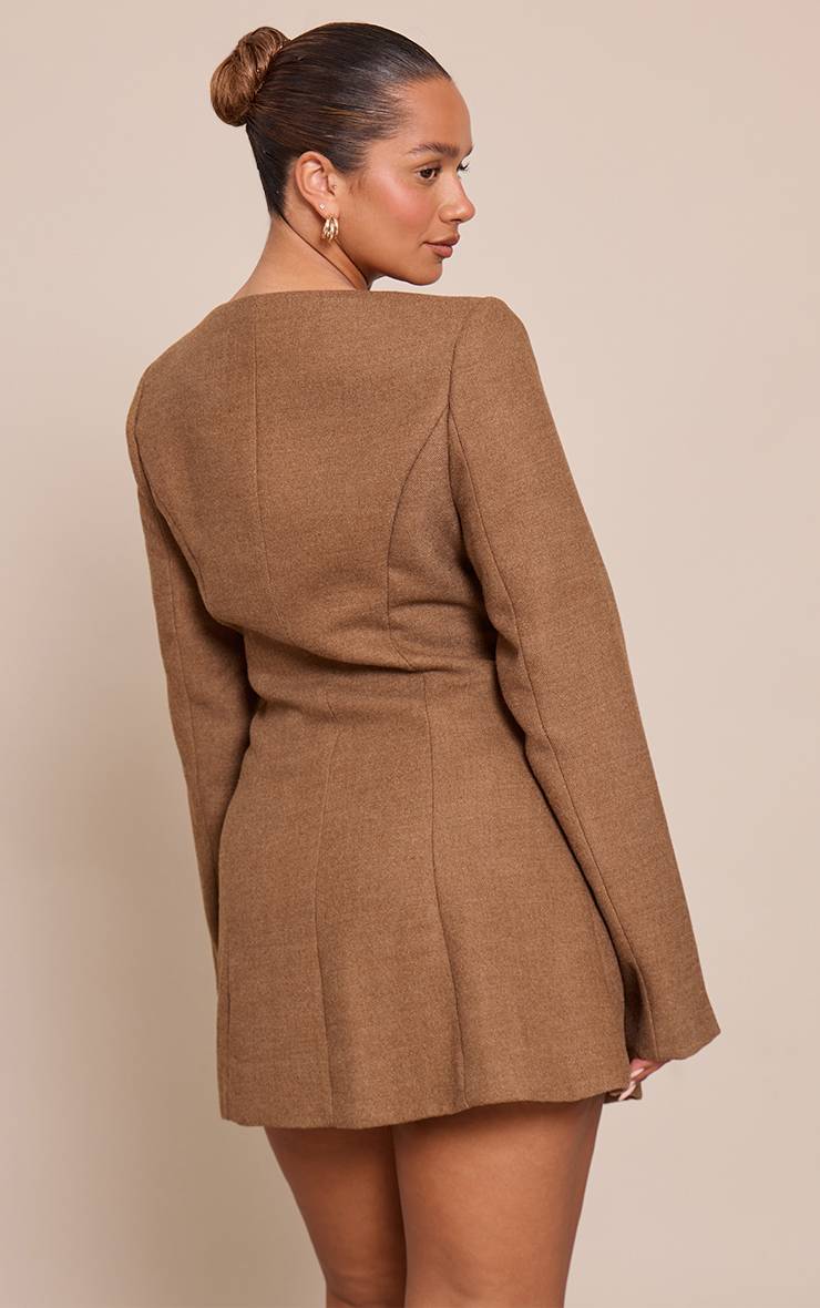 Chocolat Robe Mini Ajustée Boutonnée Shape Aspect Laine