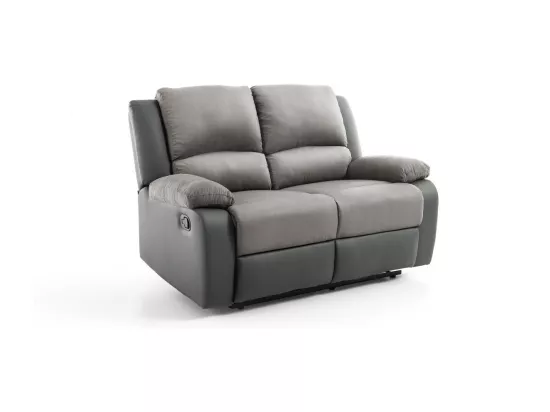 Canapé Relaxation 2 places Microfibre et Simili Léo - Gris - L143 x 93 x 96cm - Loungitude