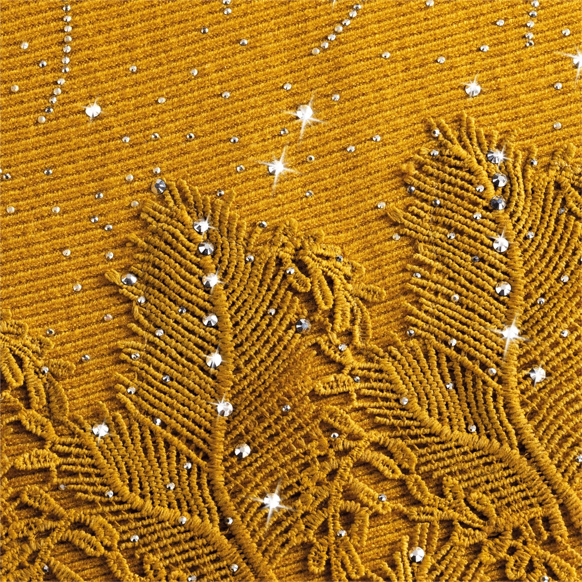 Pull dentelle & strass jaune