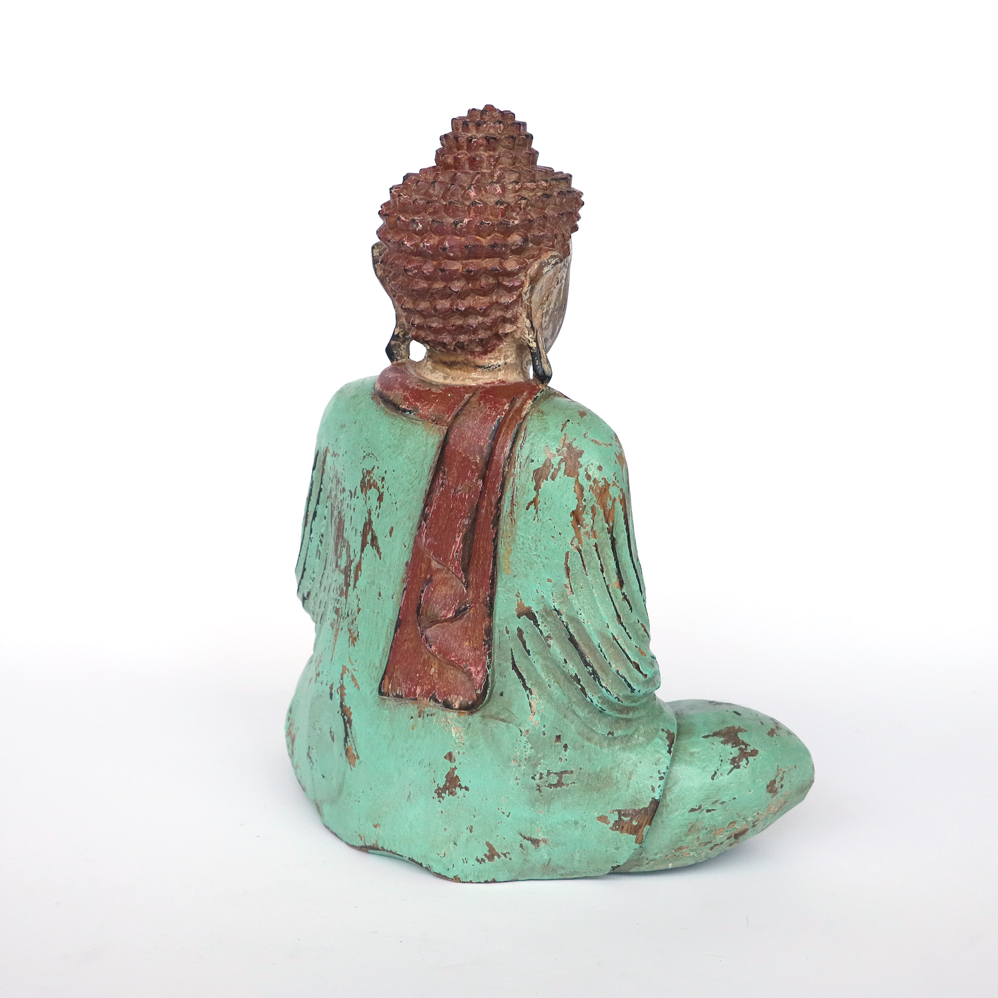 Holzfigur 'Meditierender Buddha', türkis, H 30 cm, B 25 cm, L 13 cm von fischer's lagerhaus