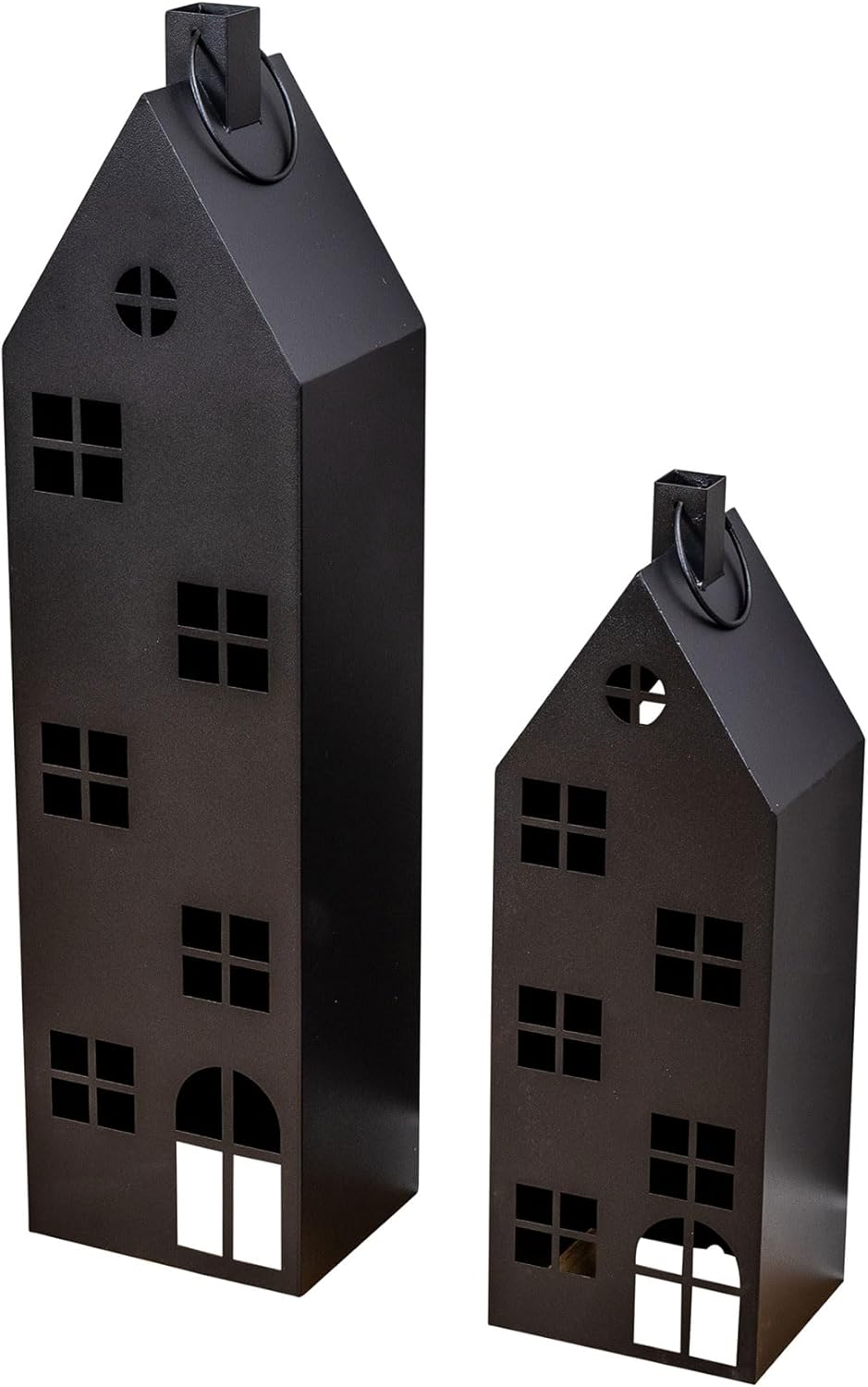 2er Set Laterne Haus H65-95cm Metall Schwarz Deko Windlicht Industrial Style Kerze Kerzenständer Lichtdeko