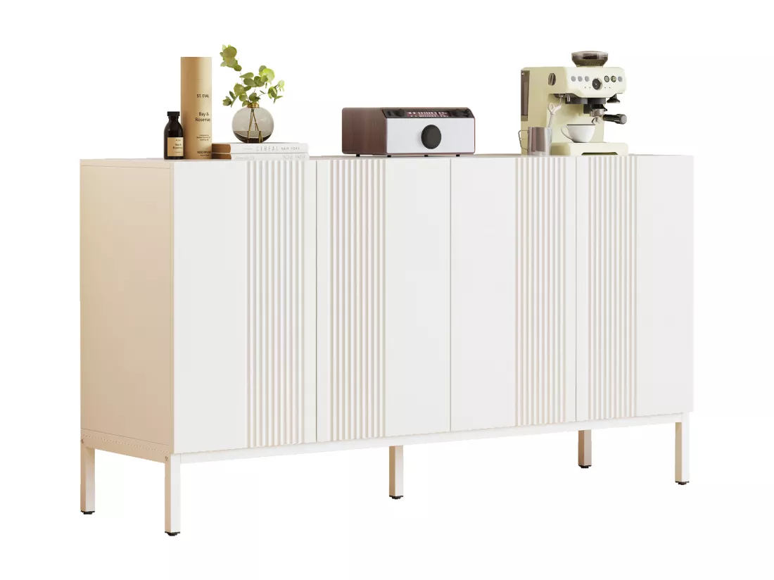 Buffet moderne avec 4 portes - 140 x 41.5 x 80 cm - MDF et panneaux de particules - pour salon ou cuisine - Blanc