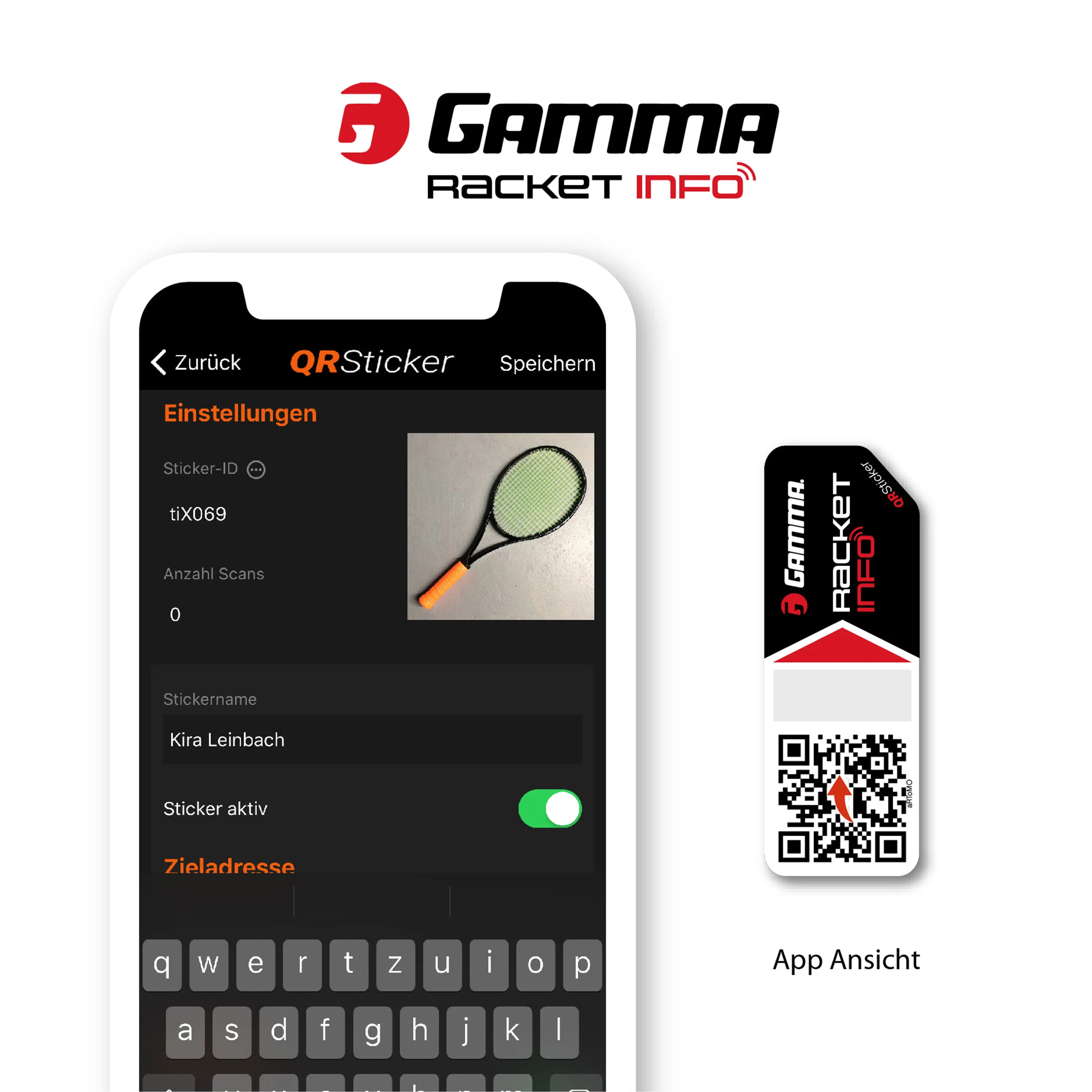 Gamma Gamma Racket Info Internationale Version Autocollants String Pack De 16 - Noir